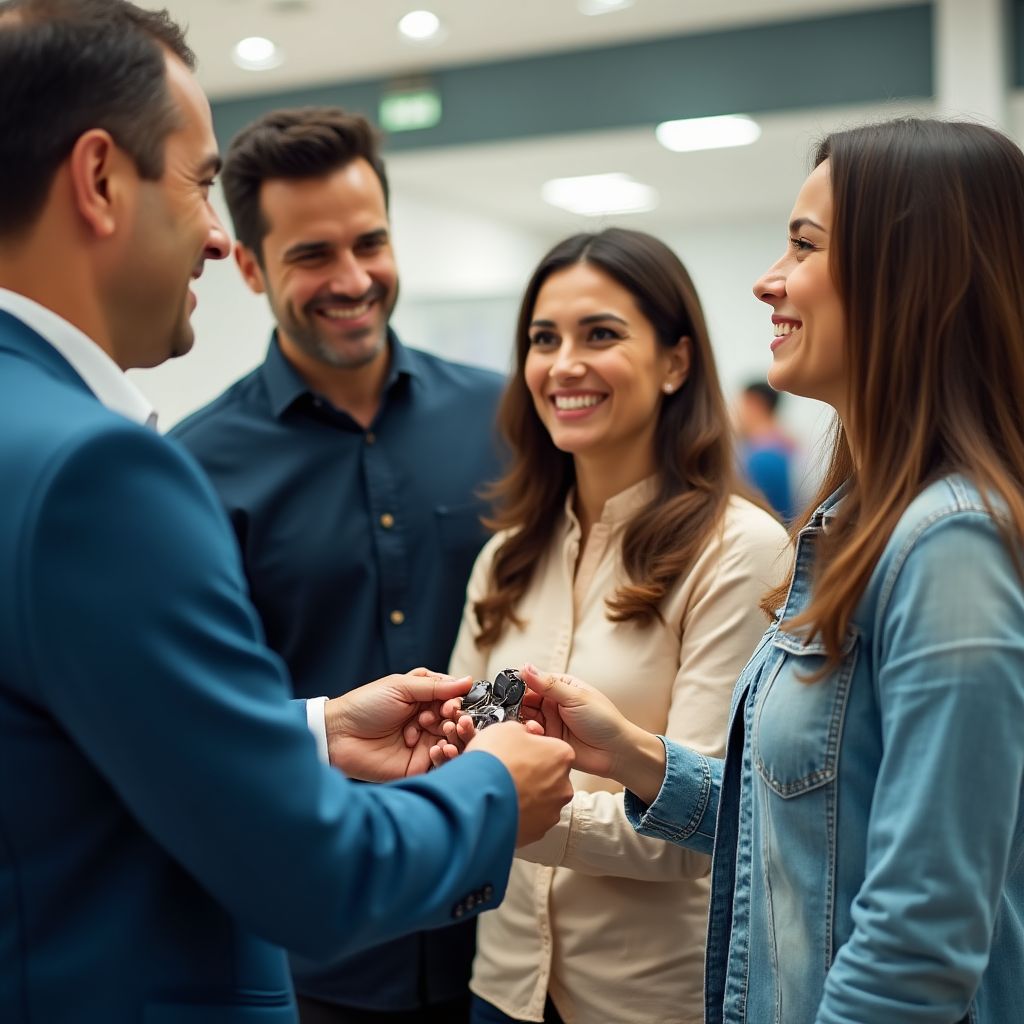 Clientes satisfechos recibiendo su nuevo vehículo